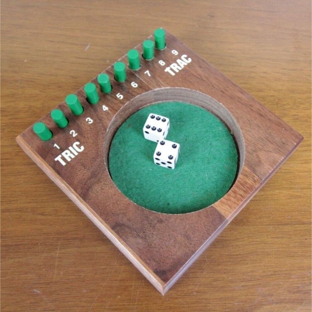 Vintage Tric Trac Travel Game Wood Dice Retro 70s 80s Green Pegs Boardgame